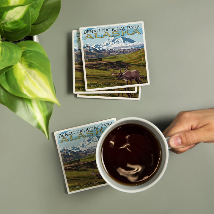Denali National Park, Alaska, Caribou and Stoney Overlook, Coasters Coasters Lantern Press 