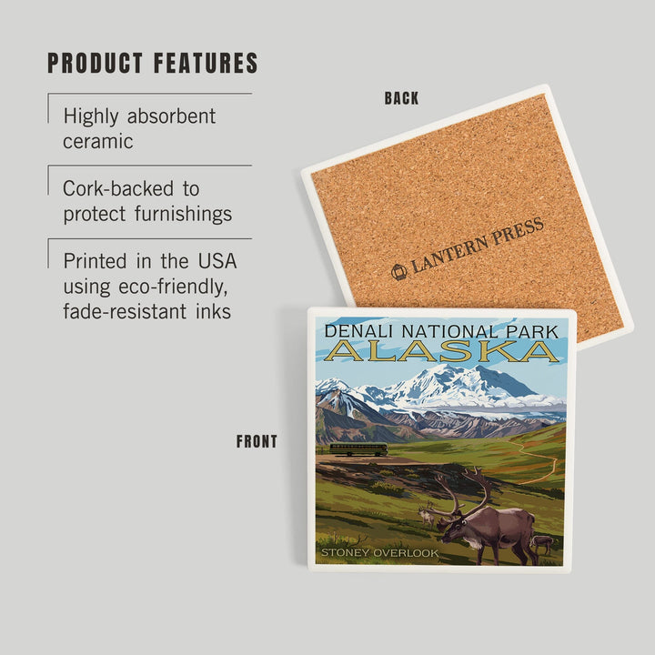 Denali National Park, Alaska, Caribou and Stoney Overlook, Coasters Coasters Lantern Press 