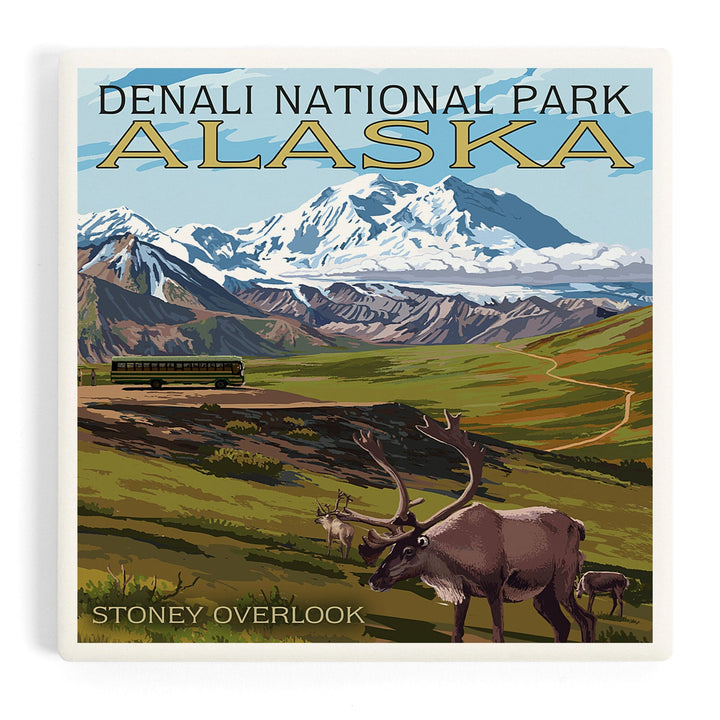 Denali National Park, Alaska, Caribou and Stoney Overlook, Coasters Coasters Lantern Press Coaster 