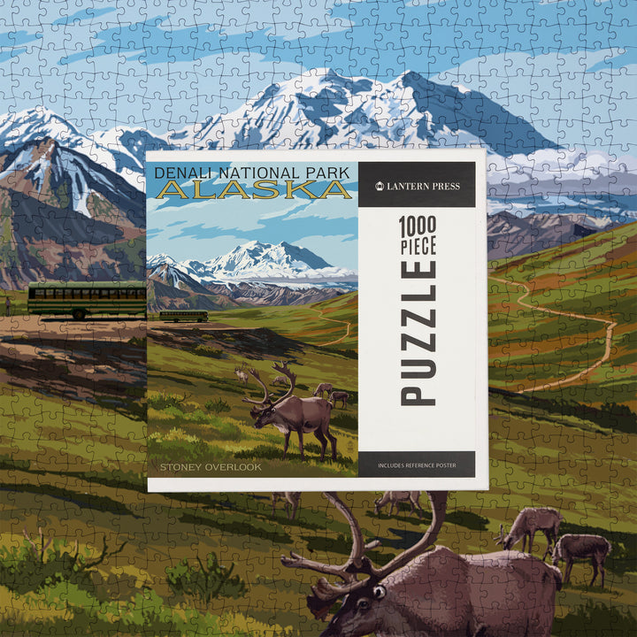 Denali National Park, Alaska, Caribou and Stoney Overlook, Jigsaw Puzzle Puzzle Lantern Press 