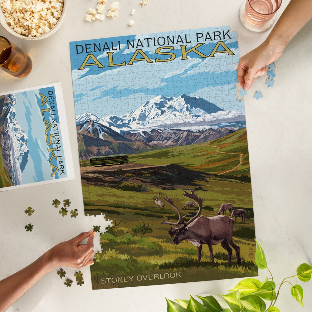 Denali National Park, Alaska, Caribou and Stoney Overlook, Jigsaw Puzzle Puzzle Lantern Press 
