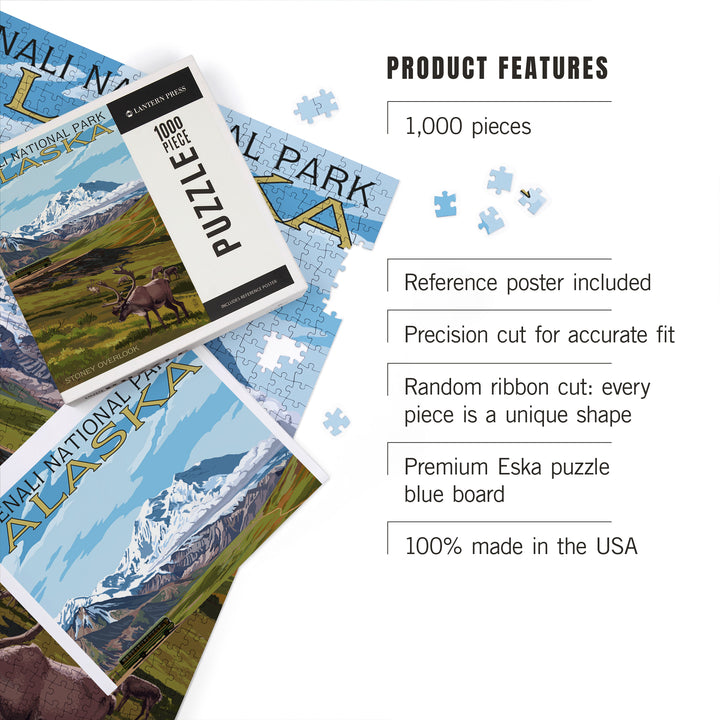 Denali National Park, Alaska, Caribou and Stoney Overlook, Jigsaw Puzzle Puzzle Lantern Press 