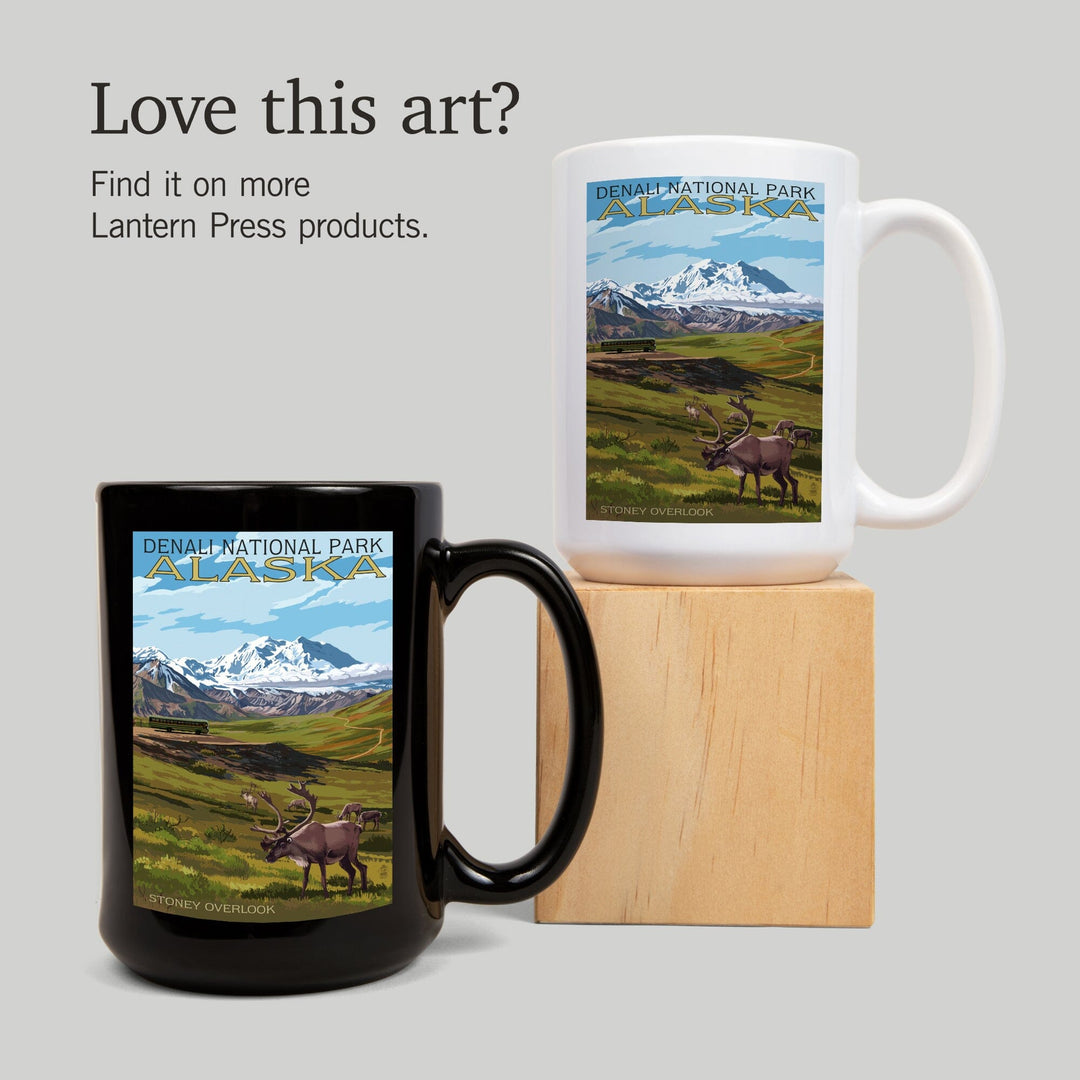 Denali National Park, Alaska, Caribou & Stoney Overlook, Lantern Press Artwork, Ceramic Mug Mugs Lantern Press 