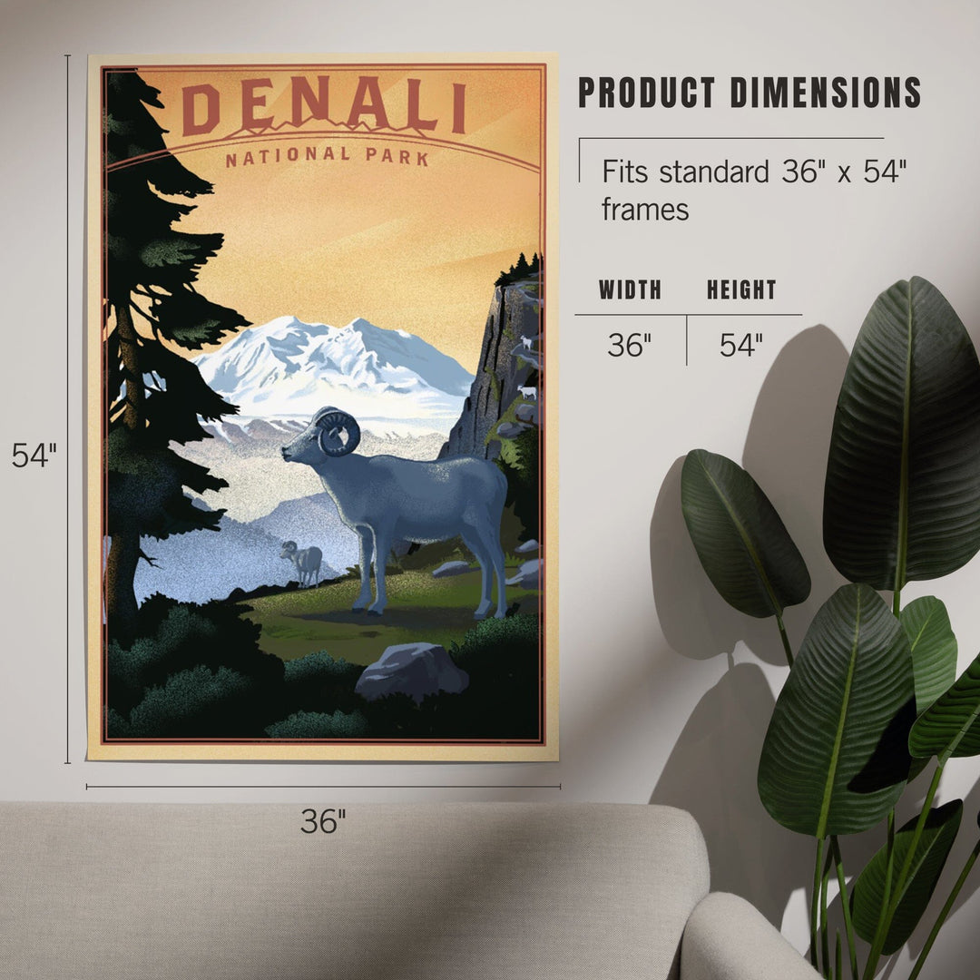 Denali National Park, Alaska, Dall Sheep and Mountain, Lithograph National Park Series, Art & Giclee Prints Art Lantern Press 