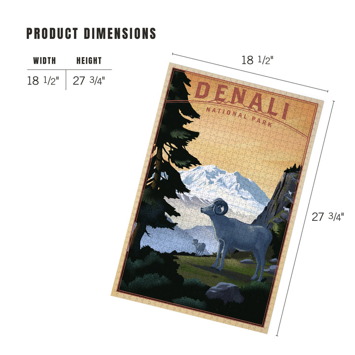 Denali National Park, Alaska, Dall Sheep and Mountain, Lithograph National Park Series, Jigsaw Puzzle Puzzle Lantern Press 