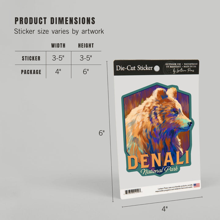 Denali National Park, Alaska, Grizzly Bear, Vivid, Contour, Lantern Press Artwork, Vinyl Sticker - Lantern Press