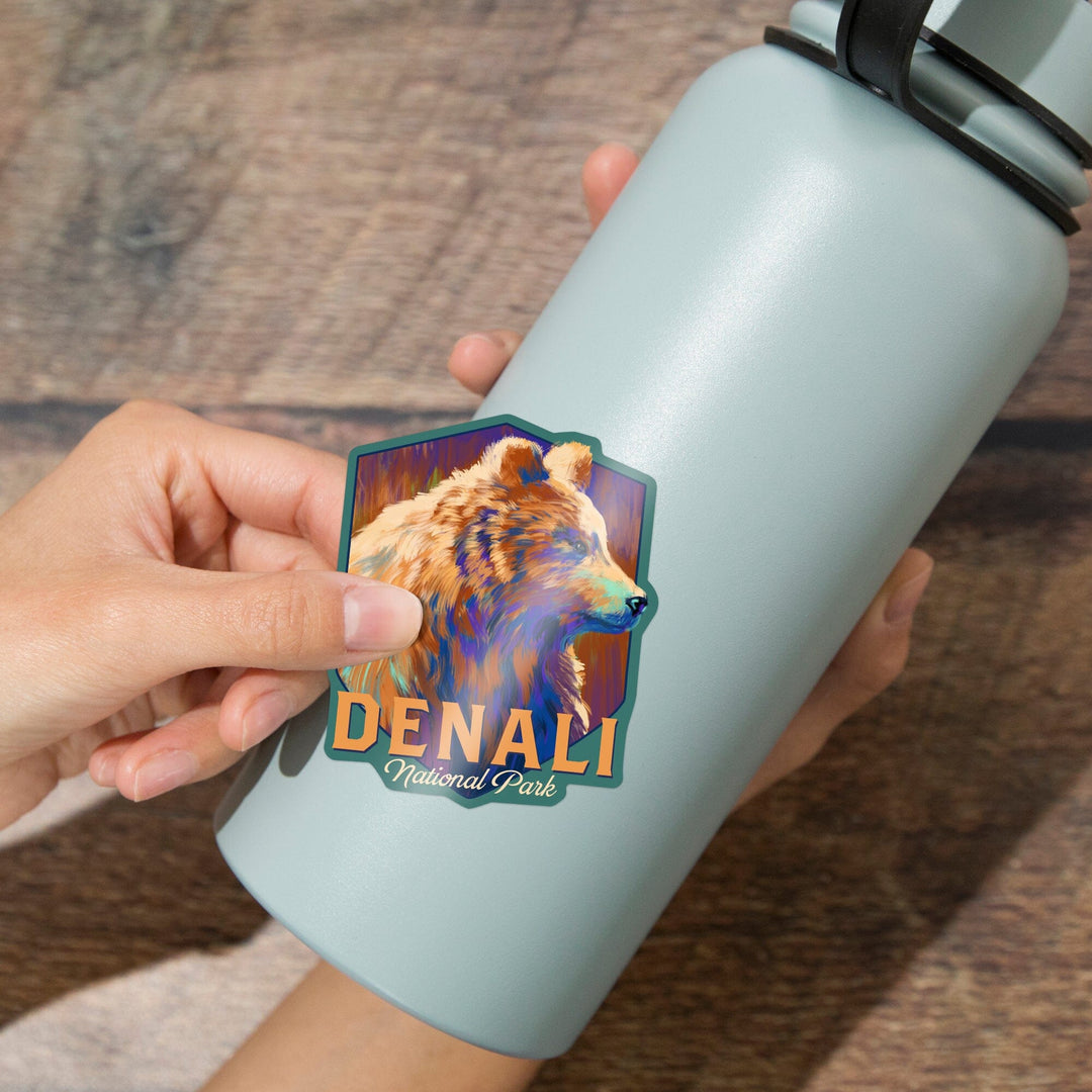 Denali National Park, Alaska, Grizzly Bear, Vivid, Contour, Lantern Press Artwork, Vinyl Sticker - Lantern Press