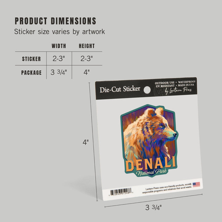 Denali National Park, Alaska, Grizzly Bear, Vivid, Contour, Lantern Press Artwork, Vinyl Sticker - Lantern Press