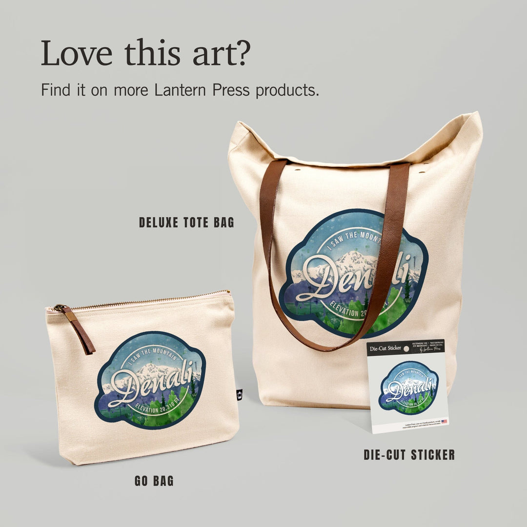 Denali National Park, Alaska, I Saw the Mountain Badge, Organic Cotton Zipper Pouch, Go Bag Go Bag Lantern Press 