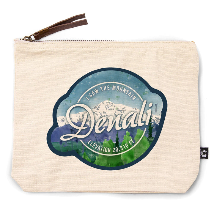 Denali National Park, Alaska, I Saw the Mountain Badge, Organic Cotton Zipper Pouch, Go Bag Go Bag Lantern Press 