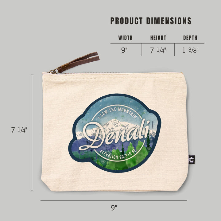 Denali National Park, Alaska, I Saw the Mountain Badge, Organic Cotton Zipper Pouch, Go Bag Go Bag Lantern Press 