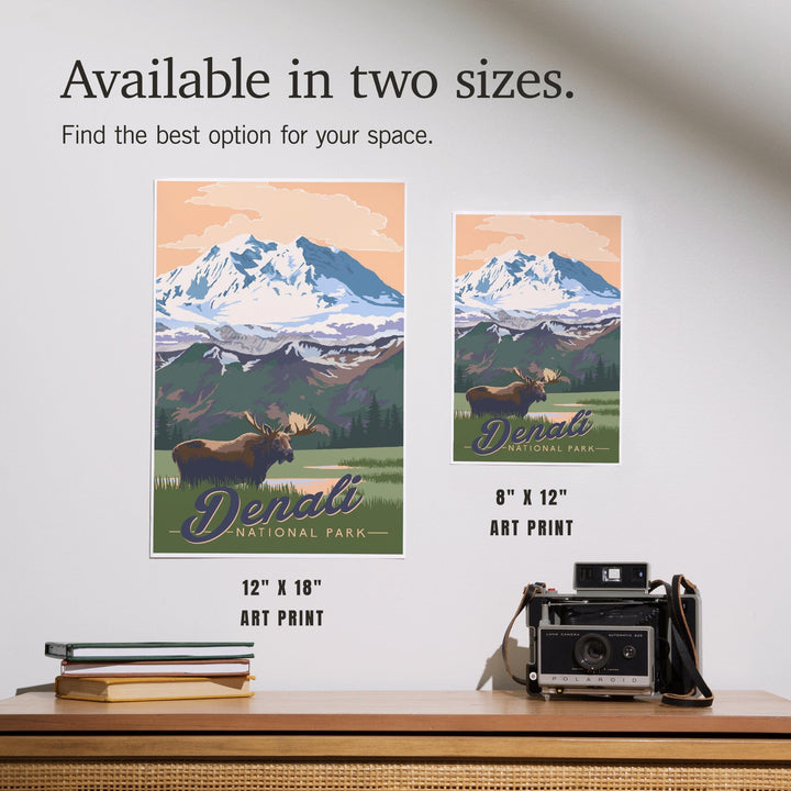 Denali National Park, Alaska, Moose and Mountains, Art & Giclee Prints Art Lantern Press 