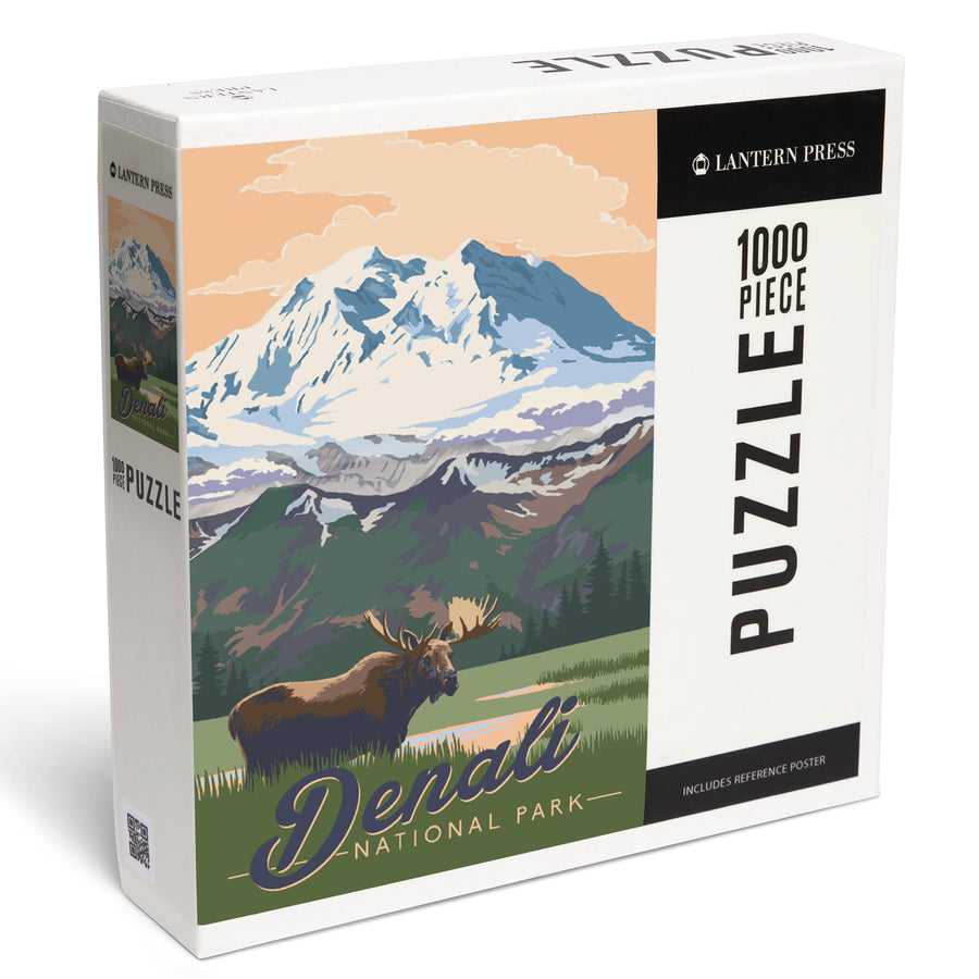 Denali National Park, Alaska, Moose and Mountains, Jigsaw Puzzle Puzzle Lantern Press 