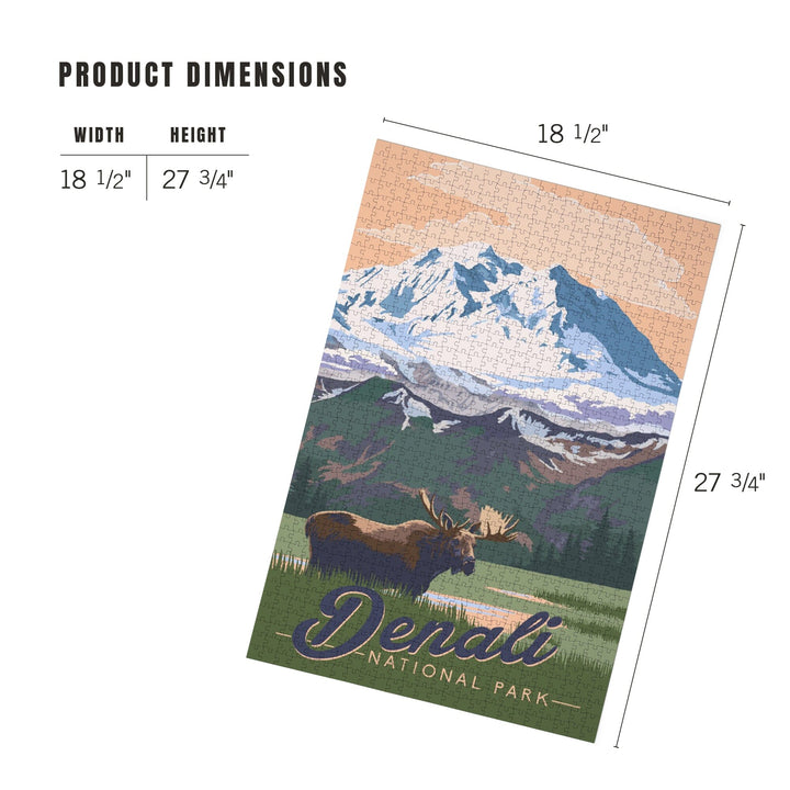 Denali National Park, Alaska, Moose and Mountains, Jigsaw Puzzle Puzzle Lantern Press 