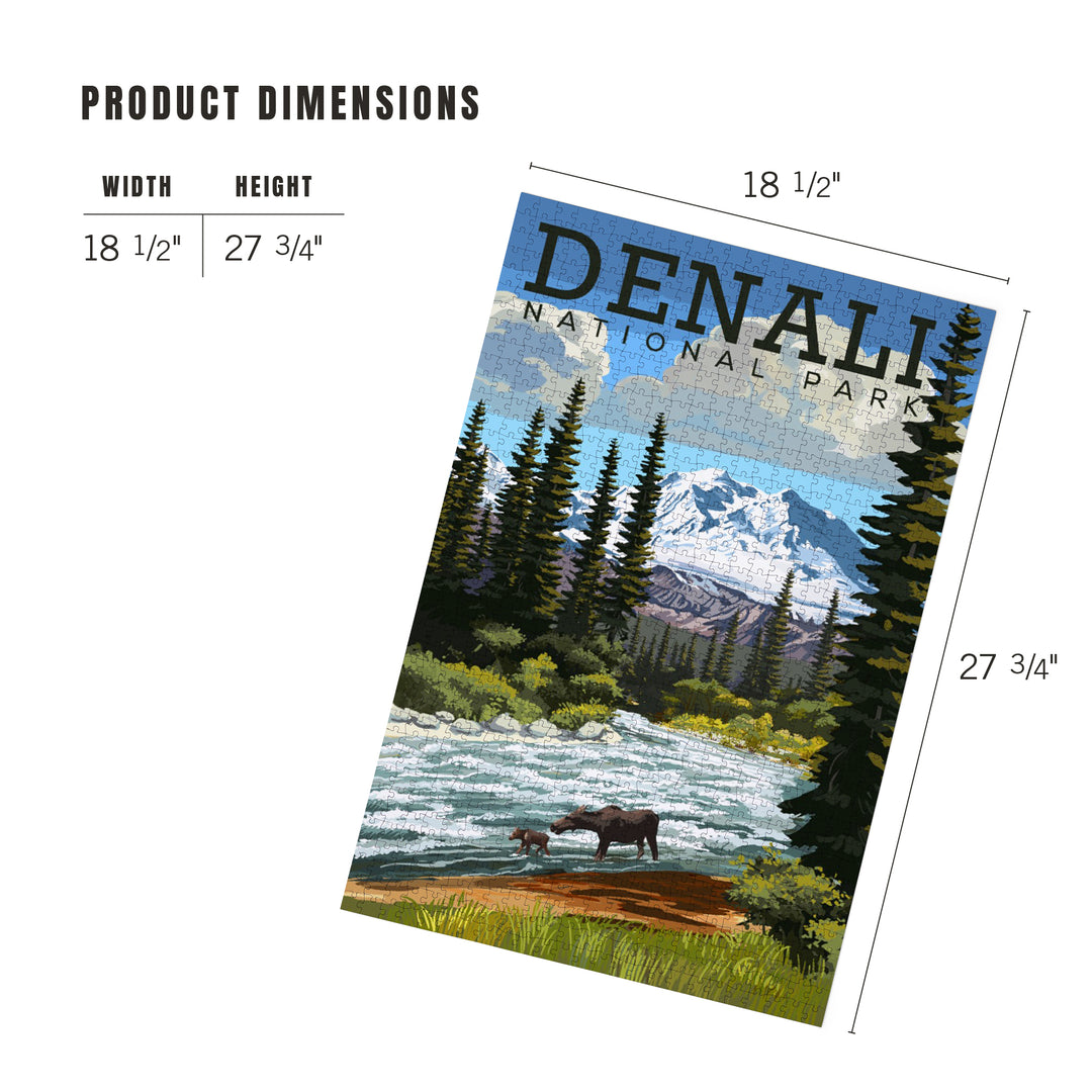 Denali National Park, Alaska, Moose and River Rapids, Jigsaw Puzzle Puzzle Lantern Press 