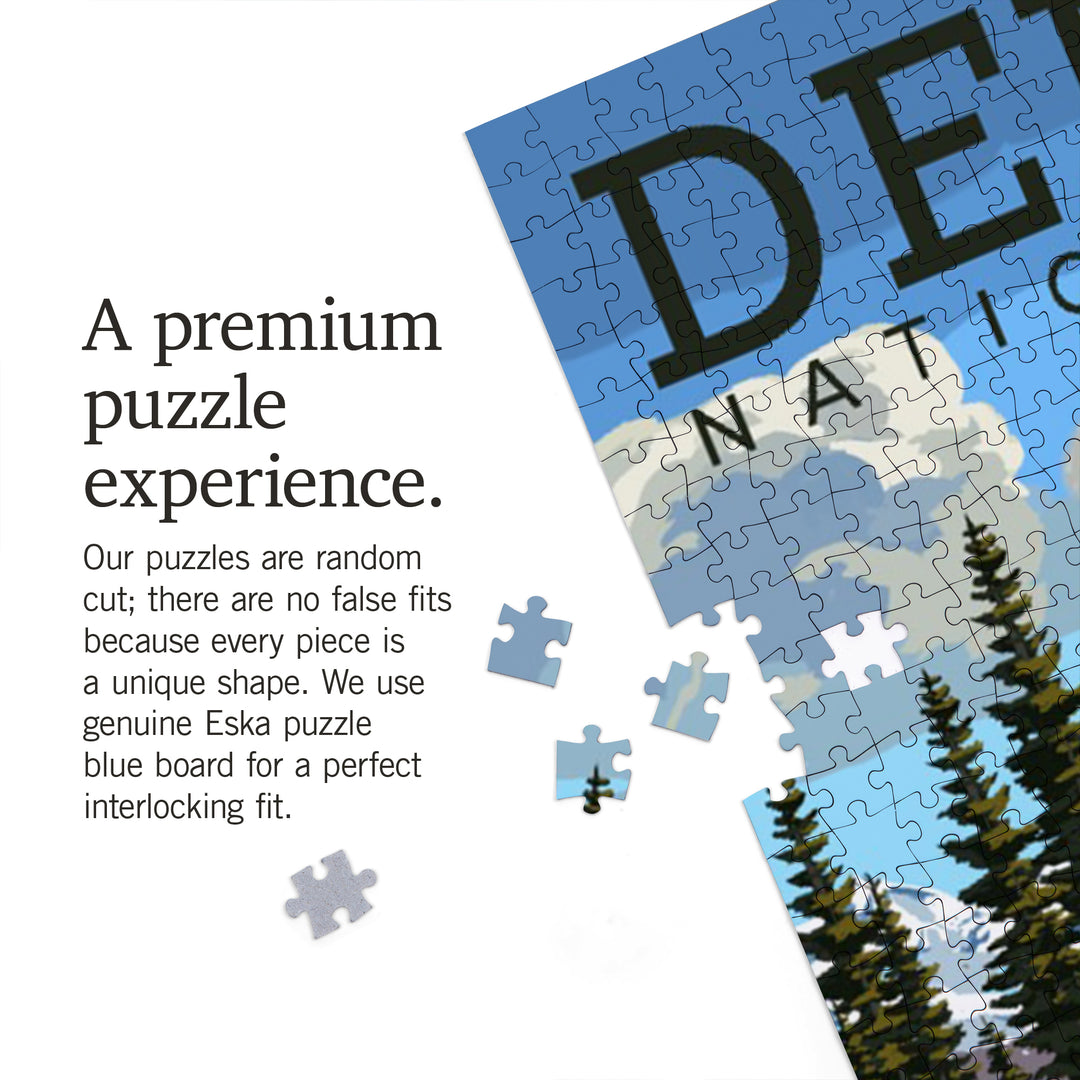 Denali National Park, Alaska, Moose and River Rapids, Jigsaw Puzzle Puzzle Lantern Press 