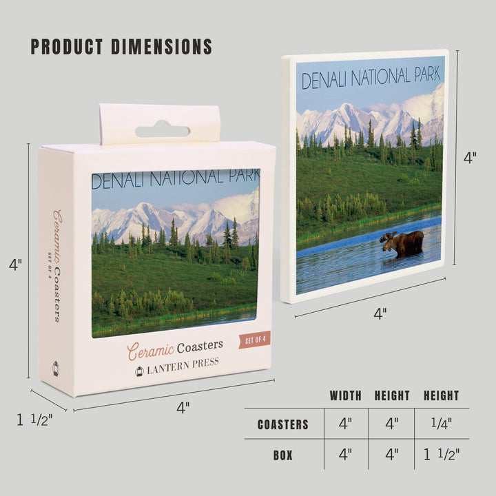 Denali National Park, Alaska, Moose and Water, Coasters Coasters Lantern Press 