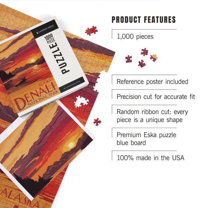 Denali National Park, Alaska, Moose at Sunset, Jigsaw Puzzle Puzzle Lantern Press 