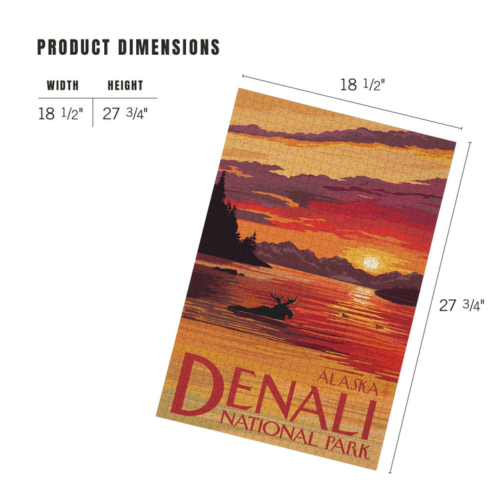 Denali National Park, Alaska, Moose at Sunset, Jigsaw Puzzle Puzzle Lantern Press 