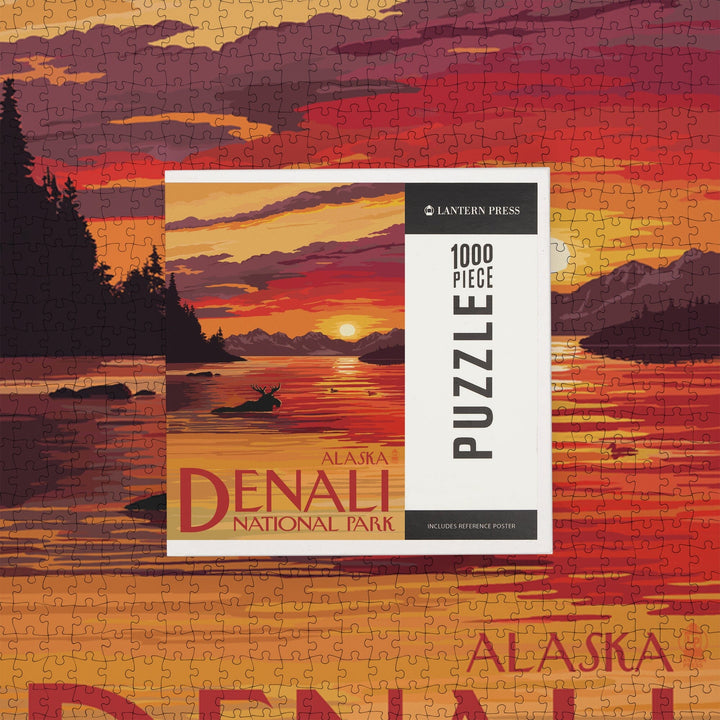 Denali National Park, Alaska, Moose at Sunset, Jigsaw Puzzle Puzzle Lantern Press 