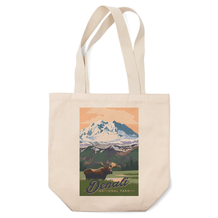 Denali National Park, Alaska, Moose & Mountains, Lantern Press Artwork, Tote Bag Totes Lantern Press 