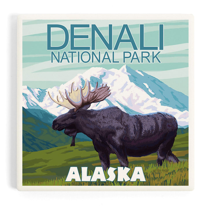 Denali National Park, Alaska, Moose Scene, Coasters Coasters Lantern Press 