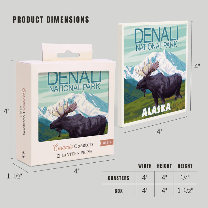 Denali National Park, Alaska, Moose Scene, Coasters Coasters Lantern Press 
