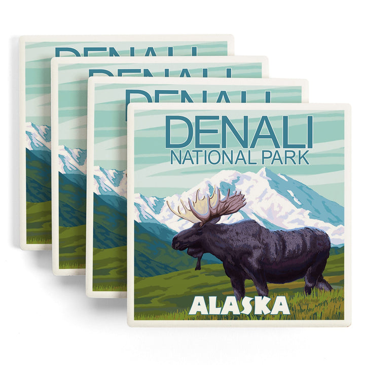 Denali National Park, Alaska, Moose Scene, Coasters Coasters Lantern Press 