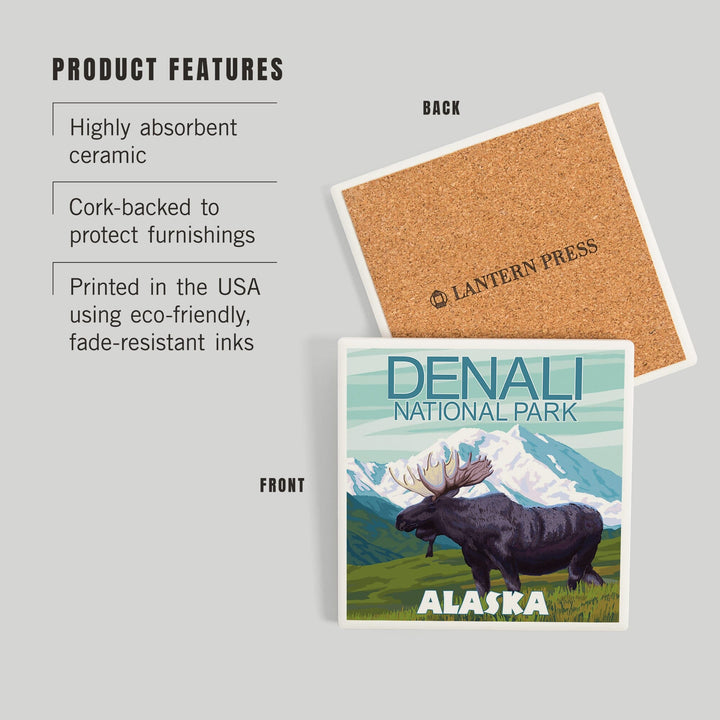 Denali National Park, Alaska, Moose Scene, Coasters Coasters Lantern Press 