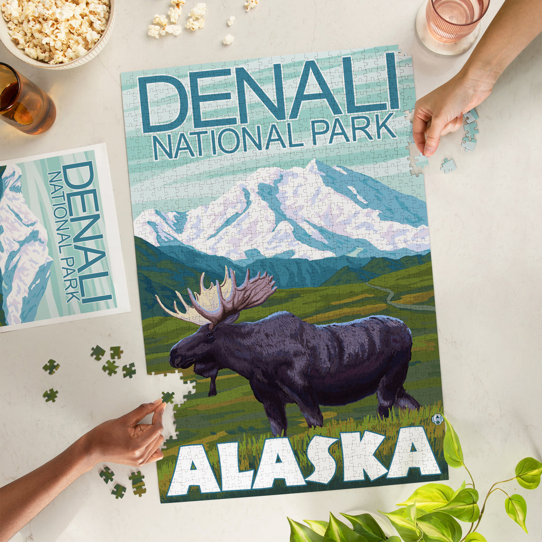 Denali National Park, Alaska, Moose Scene, Jigsaw Puzzle Puzzle Lantern Press 