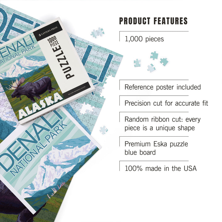 Denali National Park, Alaska, Moose Scene, Jigsaw Puzzle Puzzle Lantern Press 