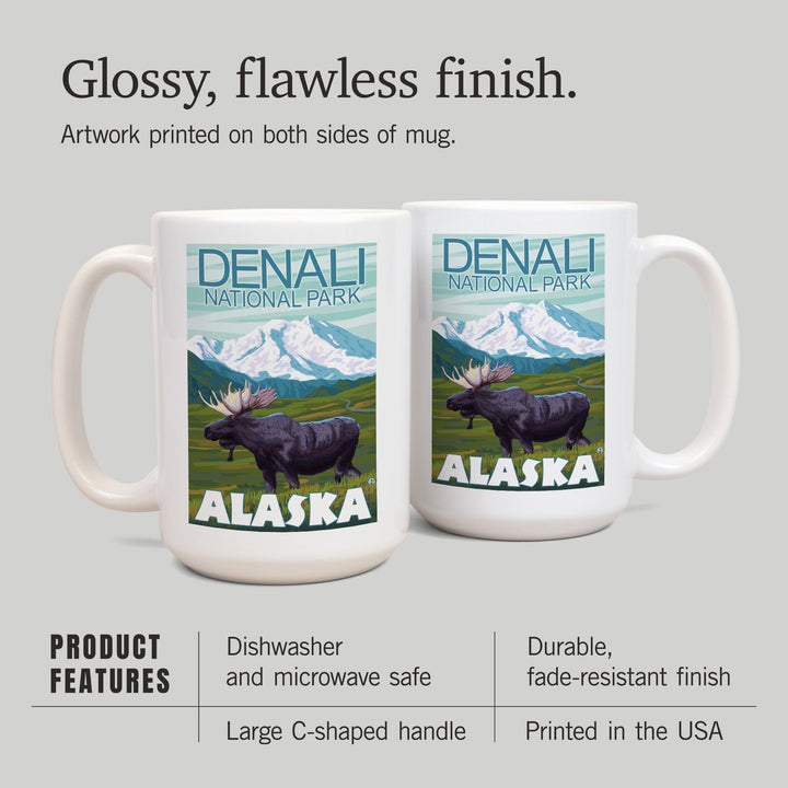 Denali National Park, Alaska, Moose Scene, Lantern Press Artwork, Ceramic Mug Mugs Lantern Press 