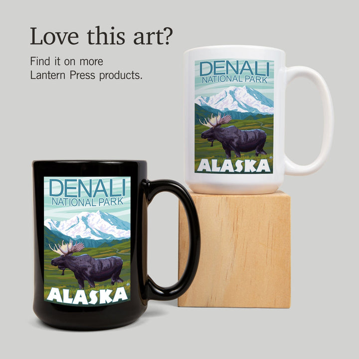 Denali National Park, Alaska, Moose Scene, Lantern Press Artwork, Ceramic Mug Mugs Lantern Press 