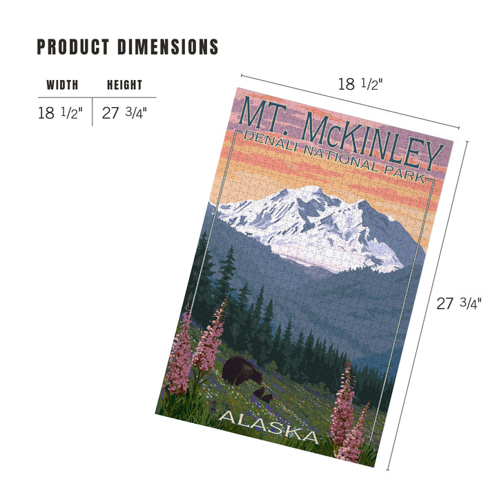 Denali National Park, Alaska, Mount McKinley, Bear and Cubs with Flowers, Jigsaw Puzzle Puzzle Lantern Press 