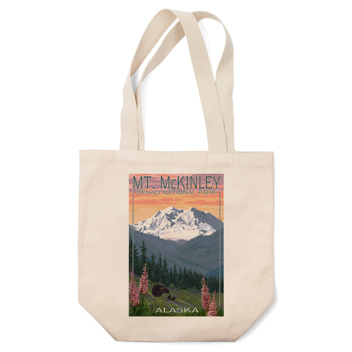 Denali National Park, Alaska, Mount McKinley, Bear and Cubs with Flowers, Tote Bag Totes Lantern Press 