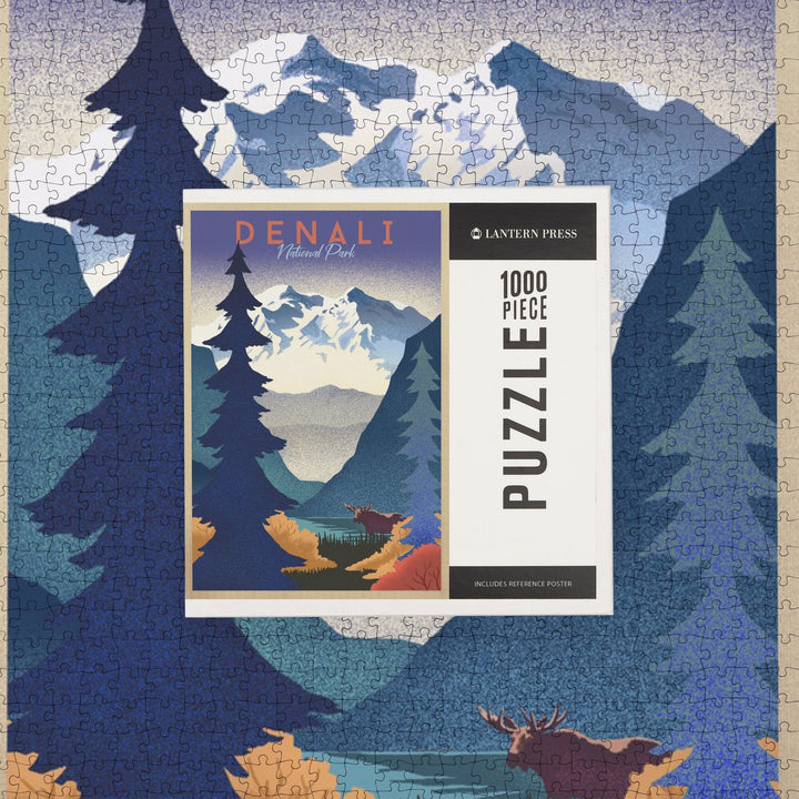 Denali National Park, Alaska, Mountain Scene, Lithograph, Jigsaw Puzzle Puzzle Lantern Press 