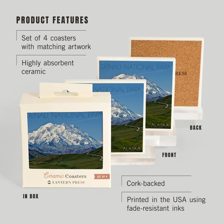 Denali National Park, Alaska, Mountain View, Coasters Coasters Lantern Press 
