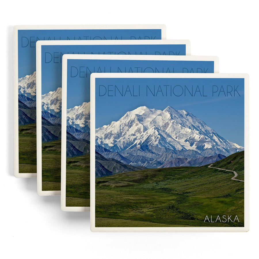 Denali National Park, Alaska, Mountain View, Lantern Press Photography, Coaster Set - Lantern Press