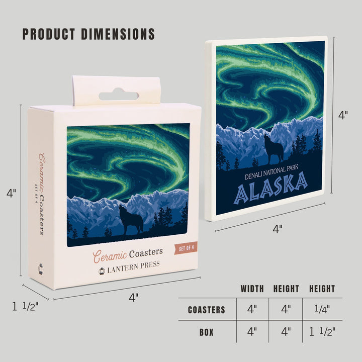 Denali National Park, Alaska, Northern Lights, Coasters Coasters Lantern Press 