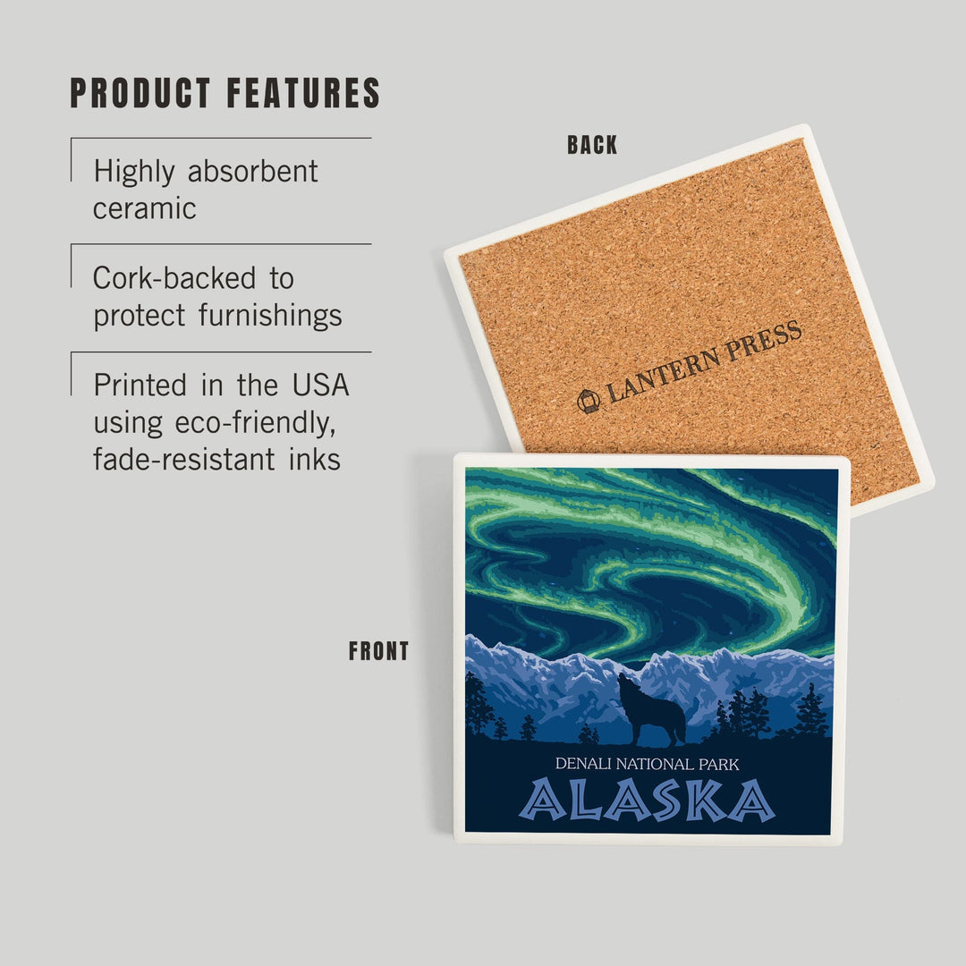 Denali National Park, Alaska, Northern Lights, Coasters Coasters Lantern Press 