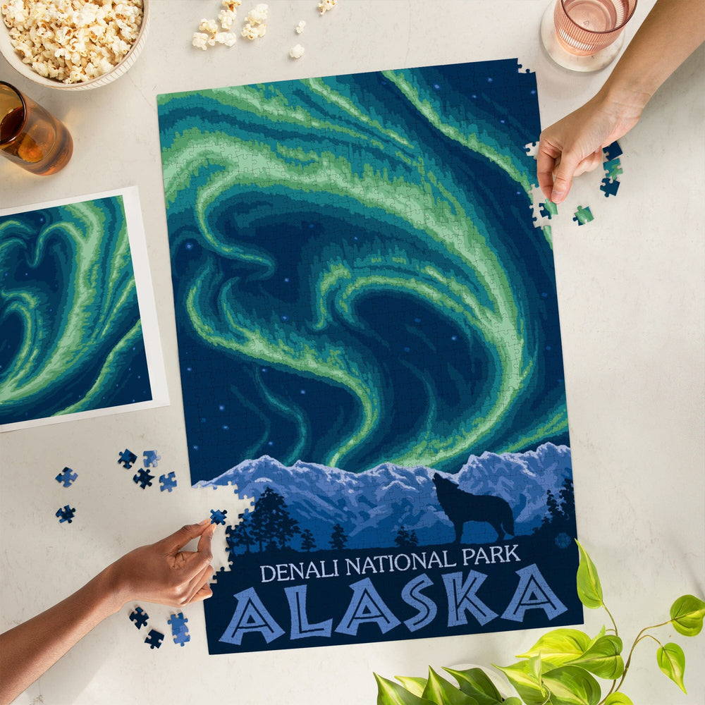 Denali National Park, Alaska, Northern Lights, Jigsaw Puzzle Puzzle Lantern Press 