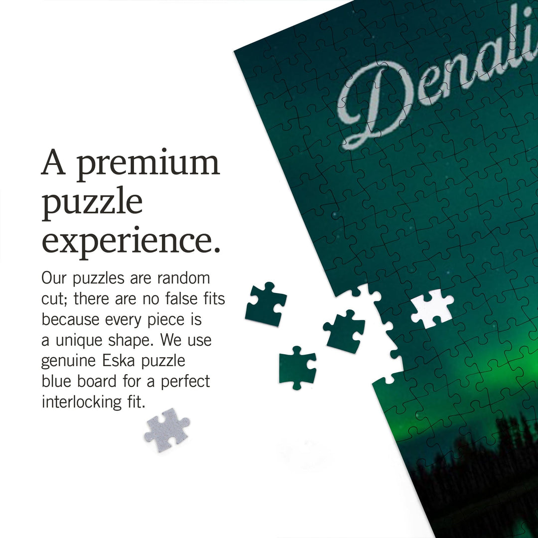 Denali National Park, Alaska, Northern Lights over Lake, Jigsaw Puzzle Puzzle Lantern Press 