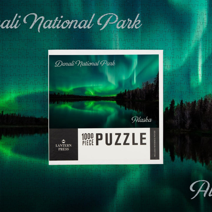 Denali National Park, Alaska, Northern Lights over Lake, Jigsaw Puzzle Puzzle Lantern Press 