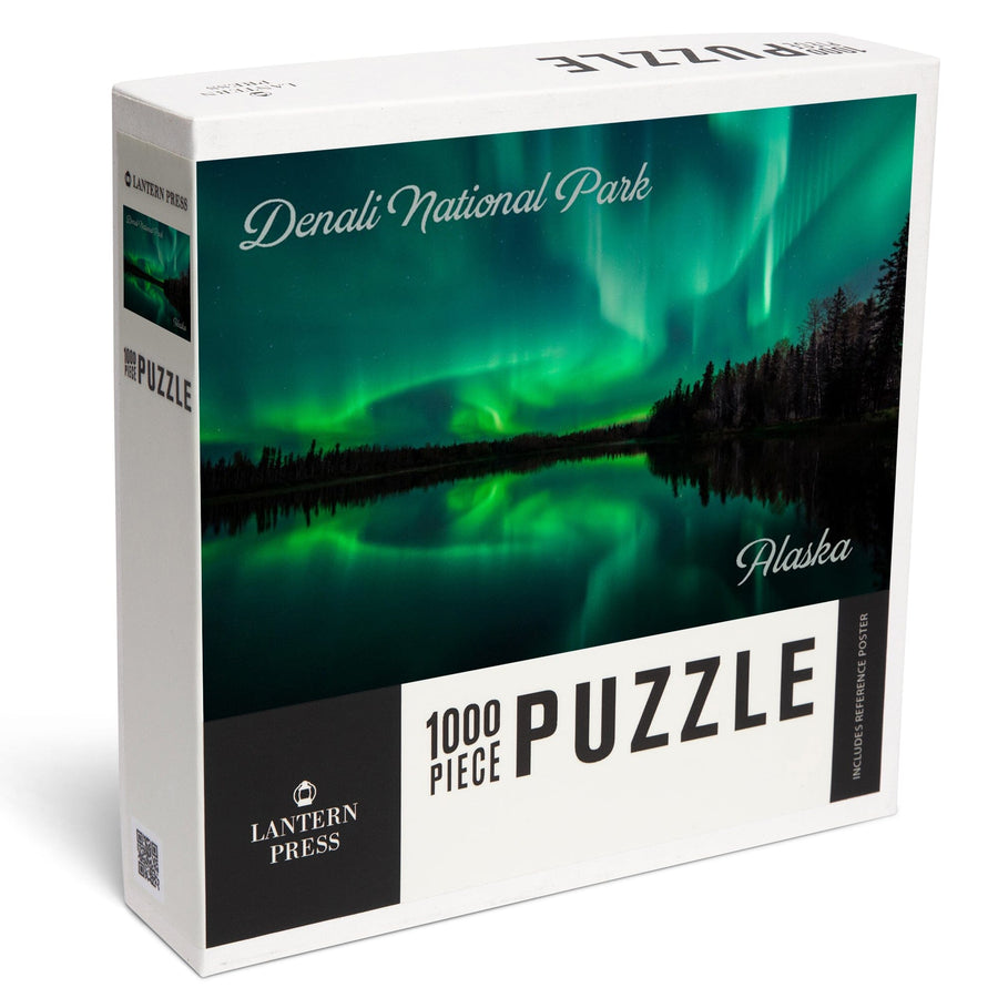 Denali National Park, Alaska, Northern Lights over Lake, Jigsaw Puzzle Puzzle Lantern Press 