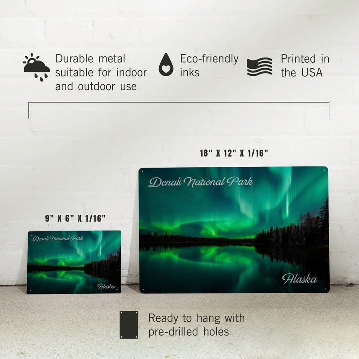 Denali National Park, Alaska, Northern Lights over Lake, Metal Signs Metal Lantern Press 