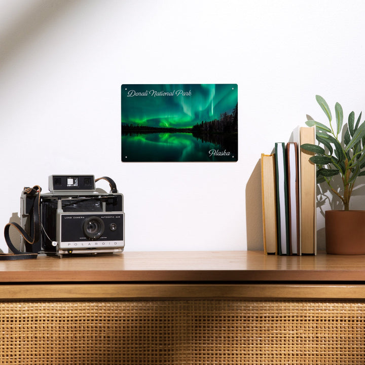 Denali National Park, Alaska, Northern Lights over Lake, Metal Signs Metal Lantern Press 