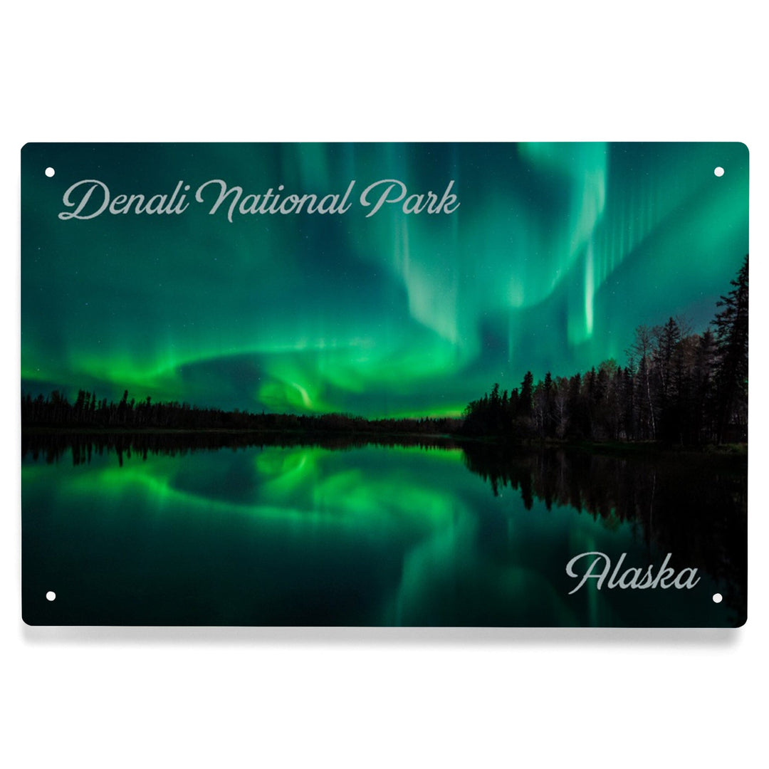 Denali National Park, Alaska, Northern Lights over Lake, Metal Signs Metal Lantern Press 