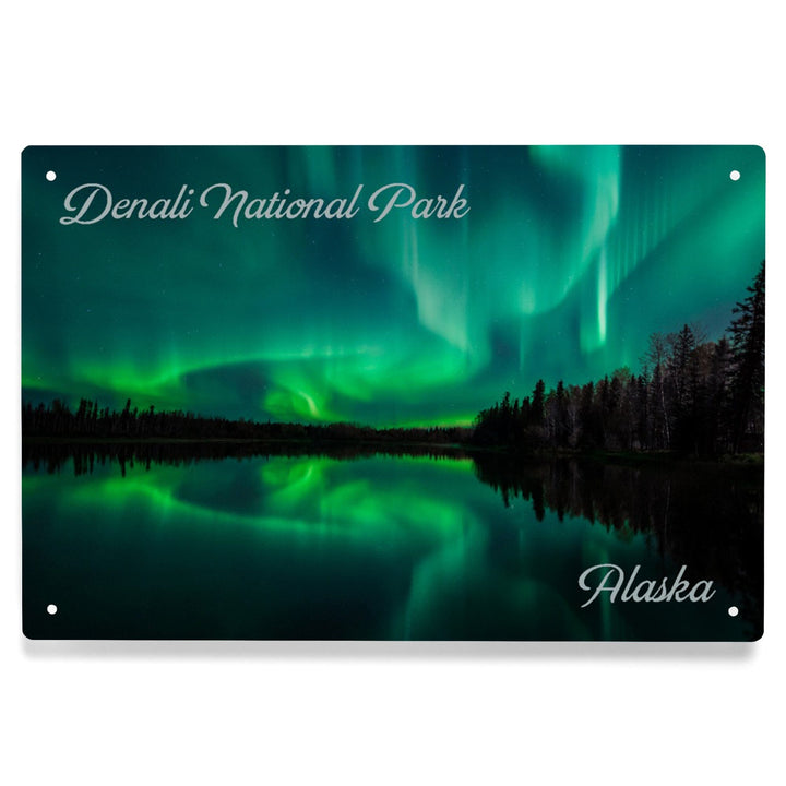 Denali National Park, Alaska, Northern Lights over Lake, Metal Signs Metal Lantern Press 