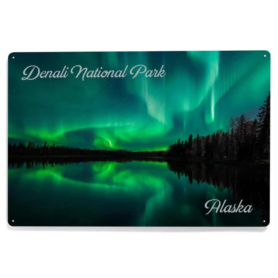 Denali National Park, Alaska, Northern Lights over Lake, Metal Signs Metal Lantern Press 