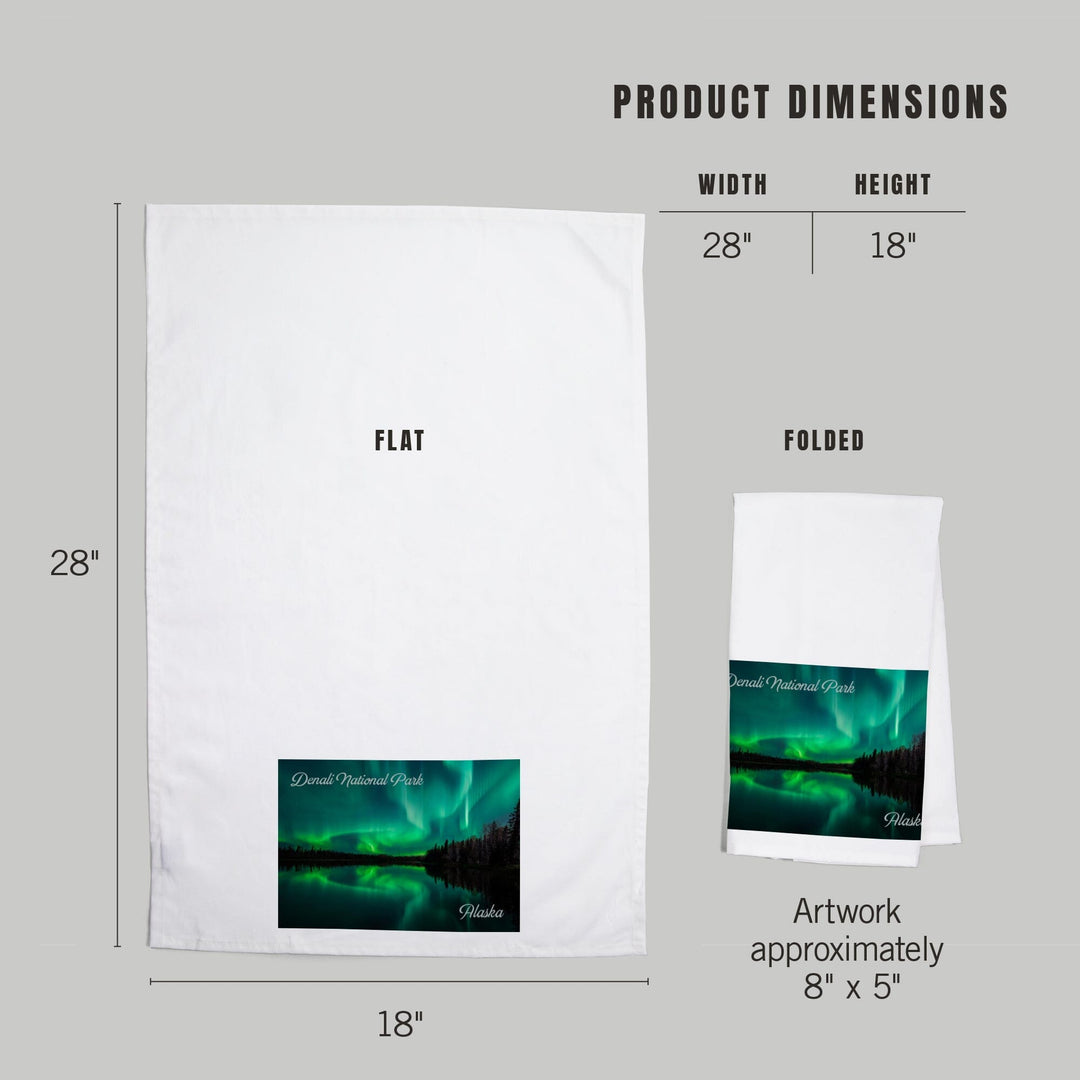Denali National Park, Alaska, Northern Lights over Lake, Organic Cotton Kitchen Tea Towels Kitchen Lantern Press 